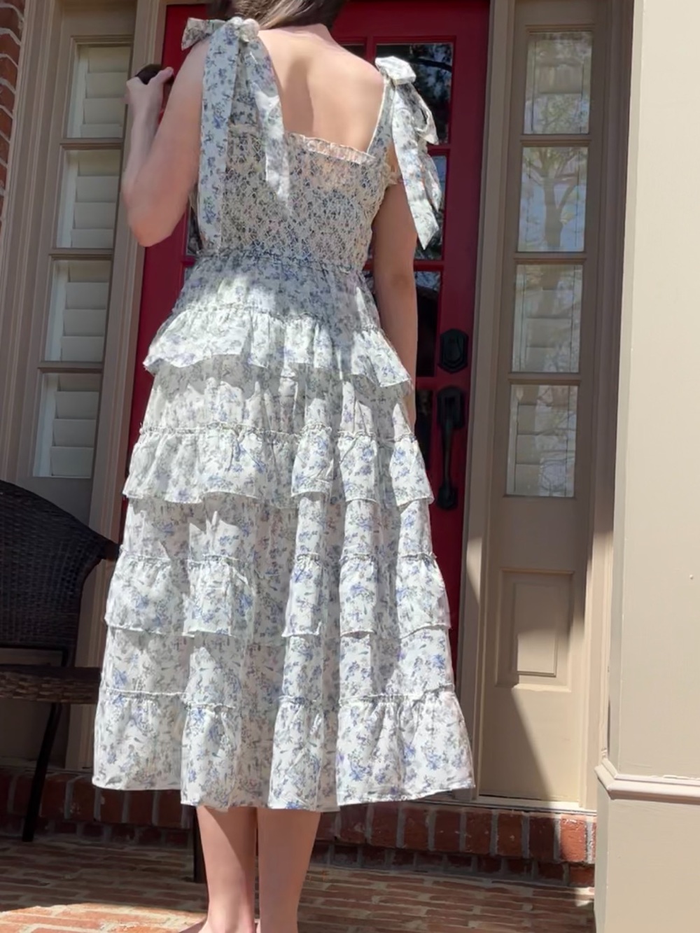 Vestique Floral Ruffled Maxi Dress with Tie Shoulders